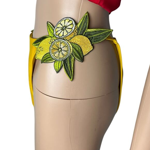 New Andrea Iyamah X Revolve Mona Embroidered Mustard Yellow Lemon Bikini Bottom - Picture 3 of 8